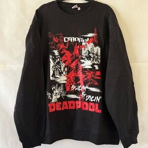 Marvel Deadpool Slicin’ & Dicin’ Graphic Sweatshirt 2XL Black NWT Comic Crewneck